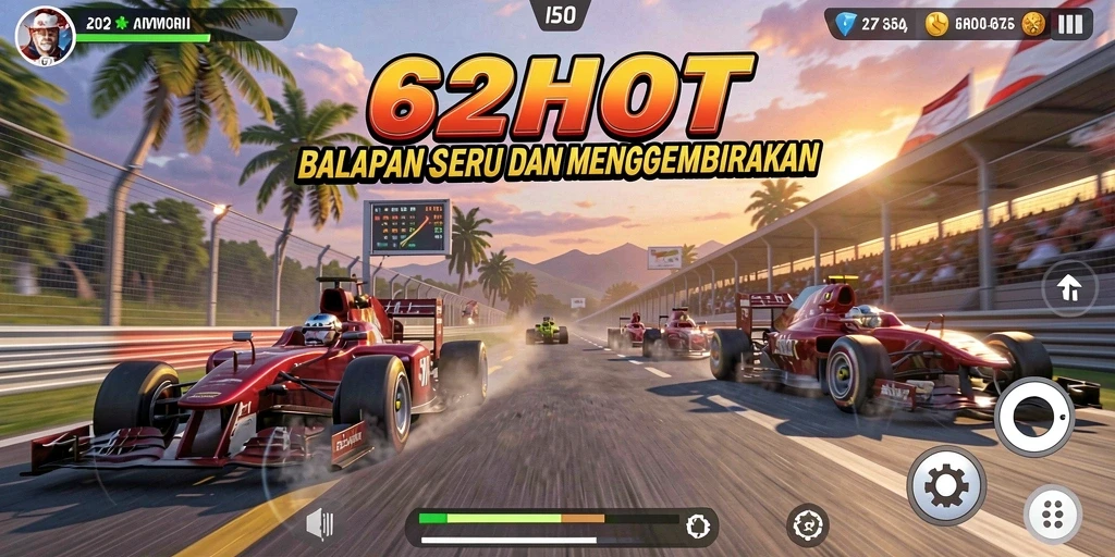 Tampilan menegangkan dari gameplay Racing di 62HOT.