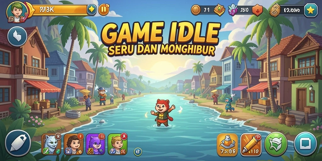 Screenshot gameplay 73K menunjukkan elemen-elemen idle yang menarik.