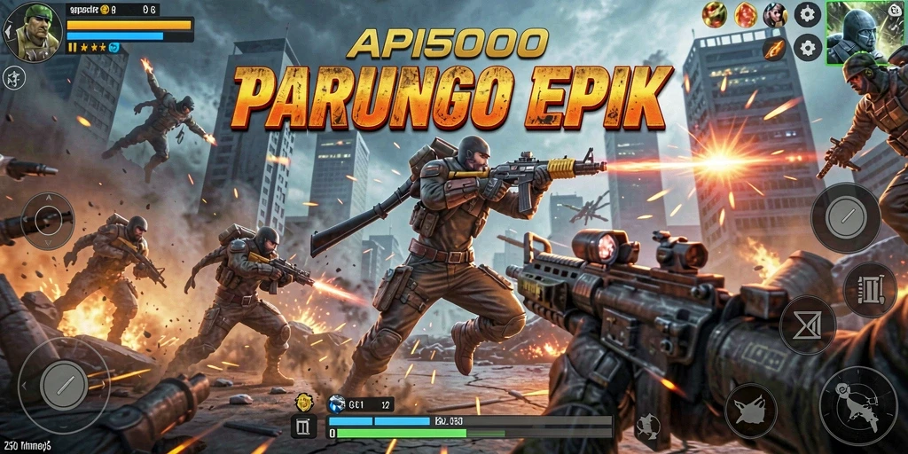 Tangkapan layar utama API5000 menampilkan pertempuran seru antara karakter dalam aksi.