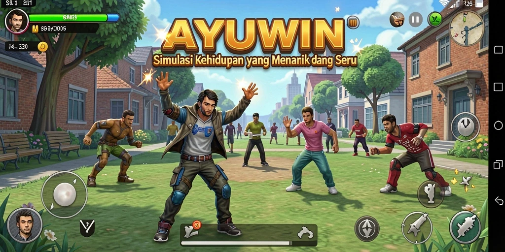 Gameplay AYUWIN yang interaktif dan menyenangkan dalam simulasi kehidupan.