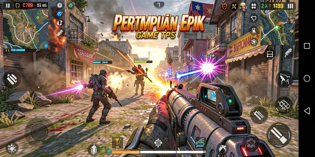 Screenshot C789 menampilkan aksi pertempuran seru dari game TPS.