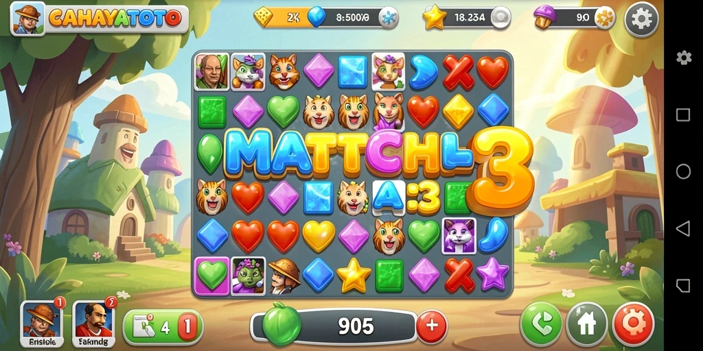 Screenshot gameplay <strong>CAHAYATOTO</strong> dengan elemen Match-3 yang menarik.