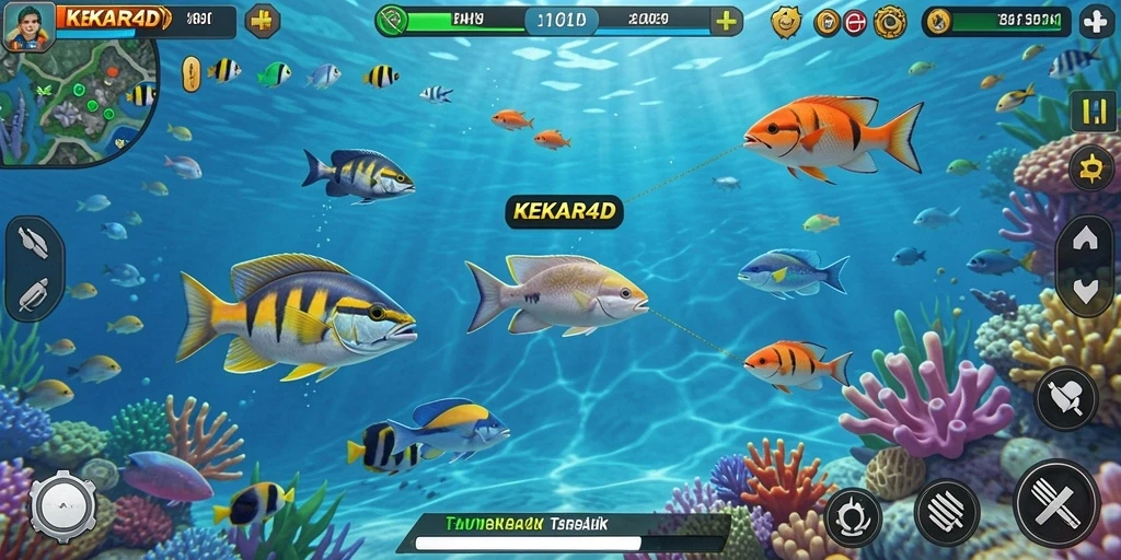 Tangkapan layar gameplay KEKAR4D menampilkan aksi menembak ikan yang seru.