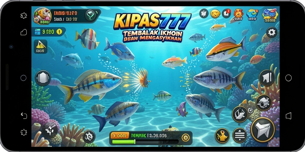 Screenshot KIPAS777 menampilkan aksi seru menembak ikan di lautan.