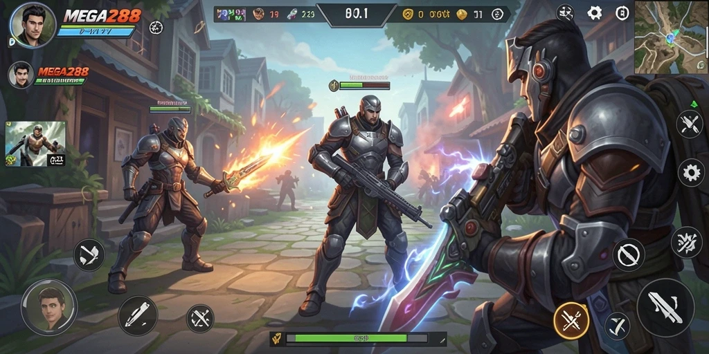 Screenshot utama MEGA288 menampilkan aksi gameplay Simulation yang seru.