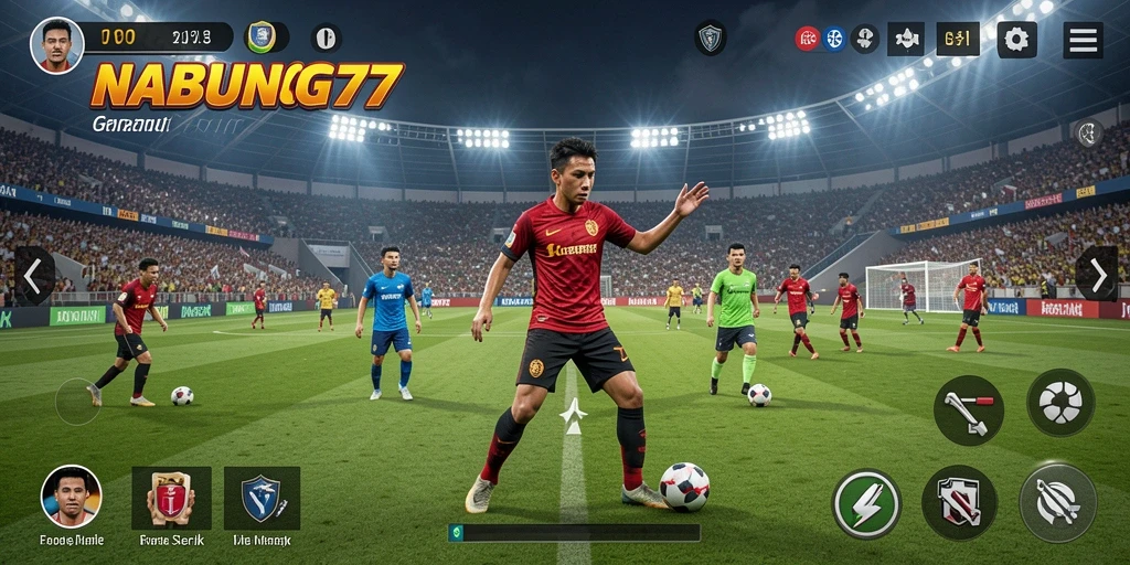 Tampilan gameplay menarik dari NABUNG77 yang memperlihatkan aksi sepak bola.
