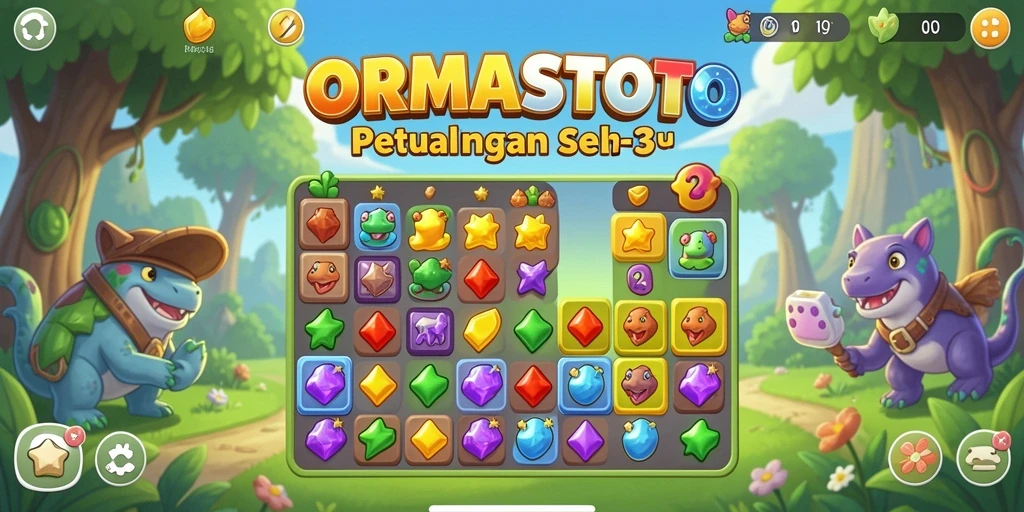 Gameplay seru ORMASTOTO dengan tantangan Match-3 menarik.