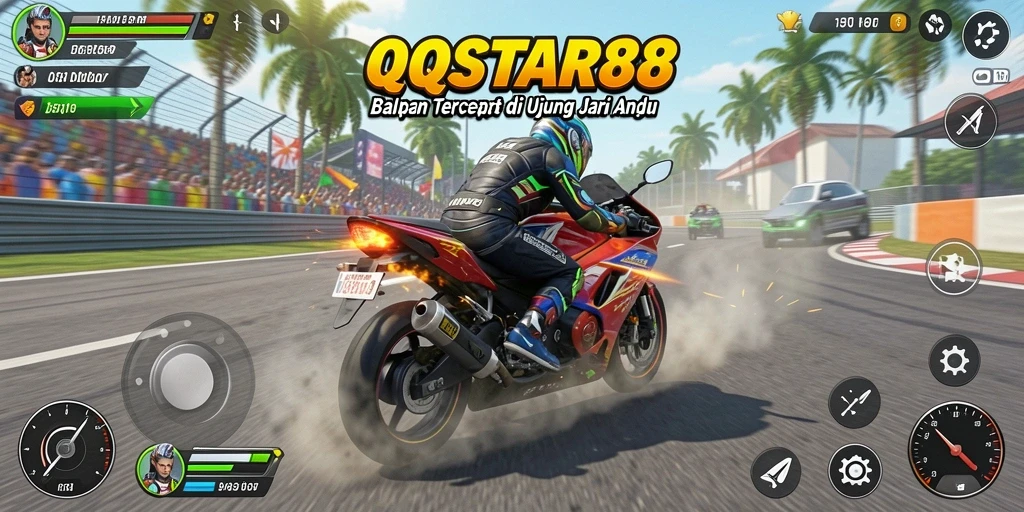 Tampilan gameplay <strong>QQSTAR88</strong> yang mengagumkan dengan aksi balap motor yang mendebarkan.