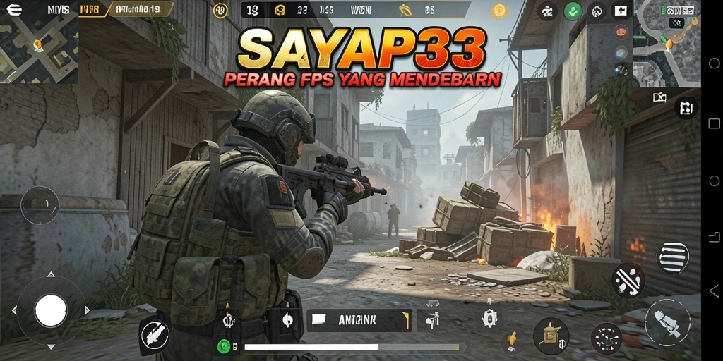 Screenshot gameplay SAYAP33 menampilkan aksi menembak yang mendebarkan.