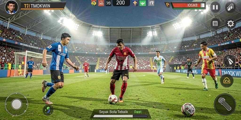 Tampilan gameplay TMOKWIN yang menegangkan dan menarik di lapangan sepak bola.