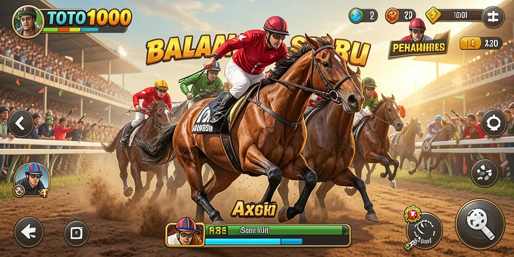 Screenshot TOTO1000 menunjukkan balapan intens dengan deretan mobil cepat.