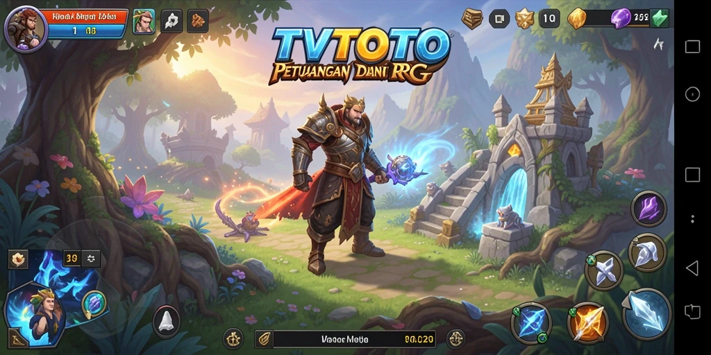 Tangkapan layar gameplay RPG TVTOTO yang menampilkan pertarungan epik.