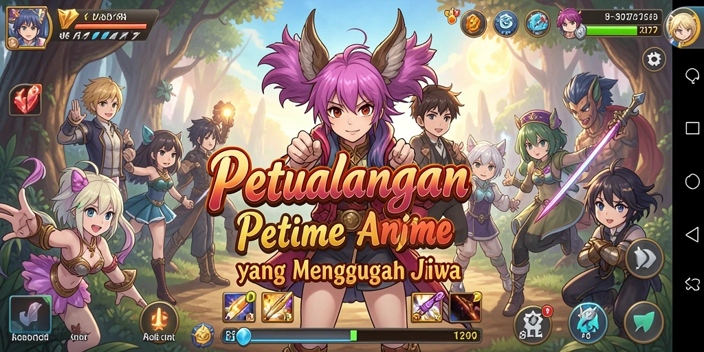 Screenshot dari gameplay VO777 menampilkan karakter anime yang memukau.